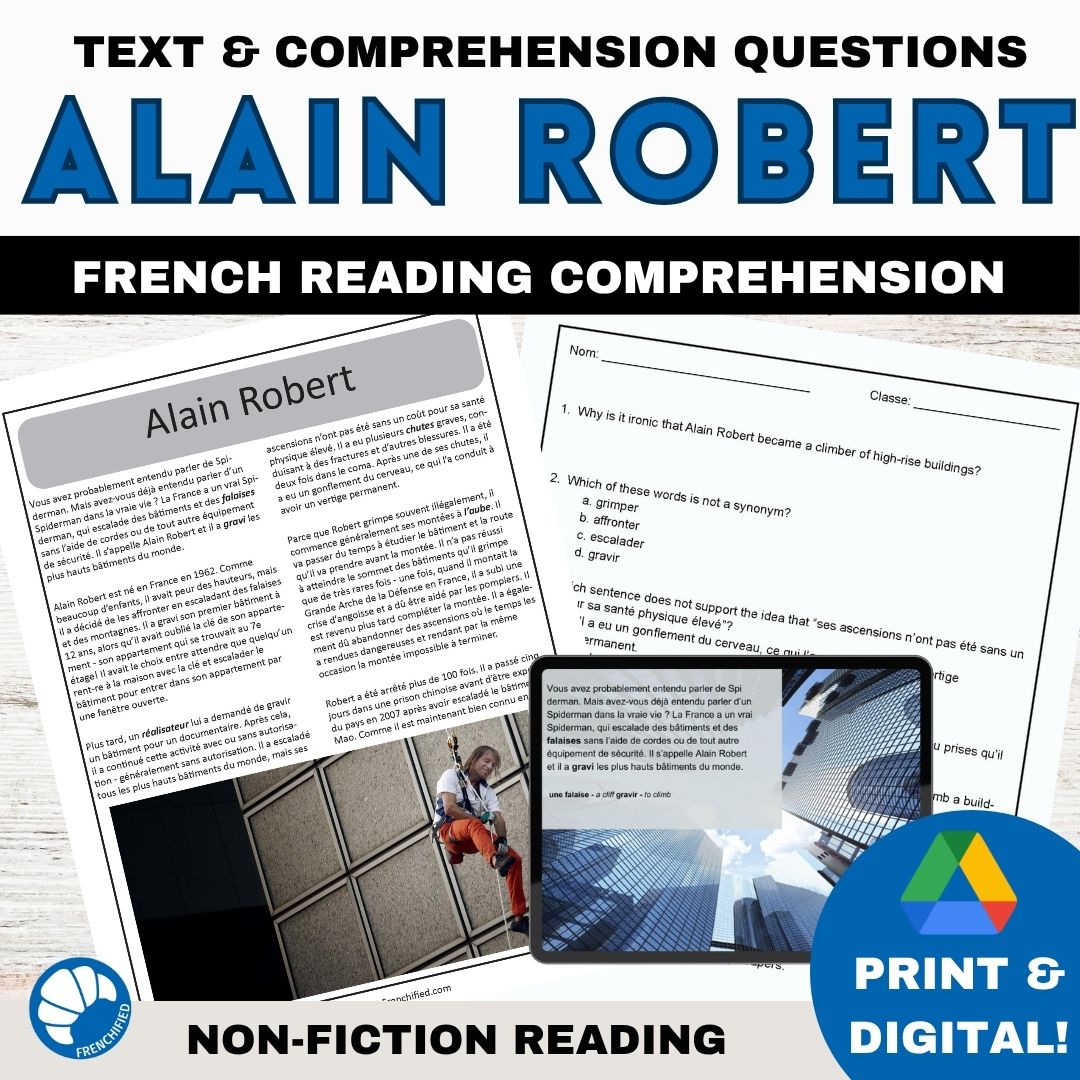 Alain Robert French reading activity the French Spiderman 1 Alain Robert French reading