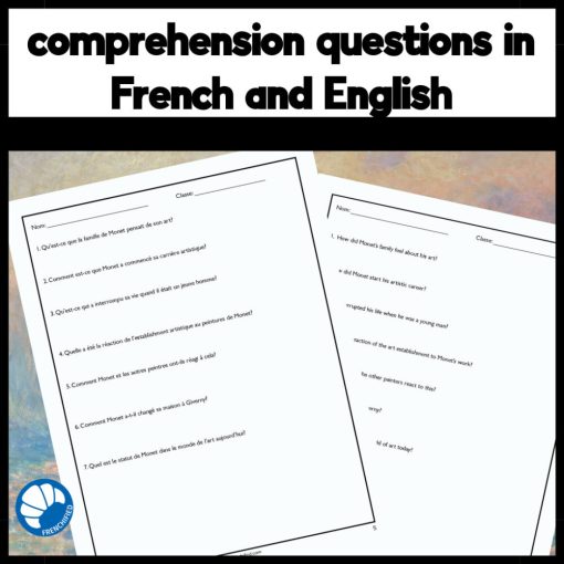 Claude Monet French reading comprehension activity