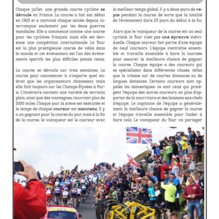 Le Tour de France French reading comprehension activity