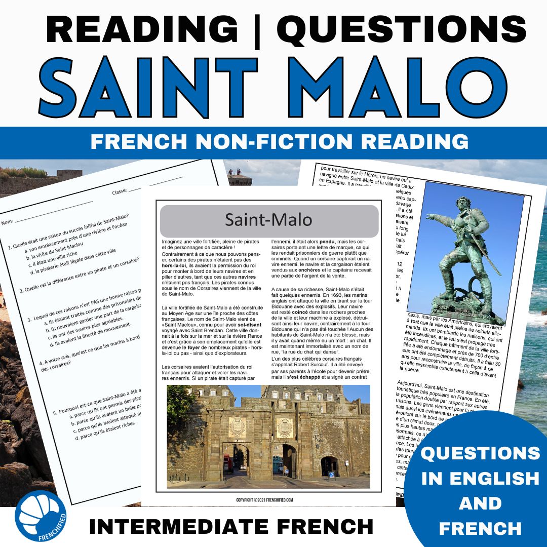 Saint Malo French reading activity for intermediate/advanced French 1 Saint Malo French reading