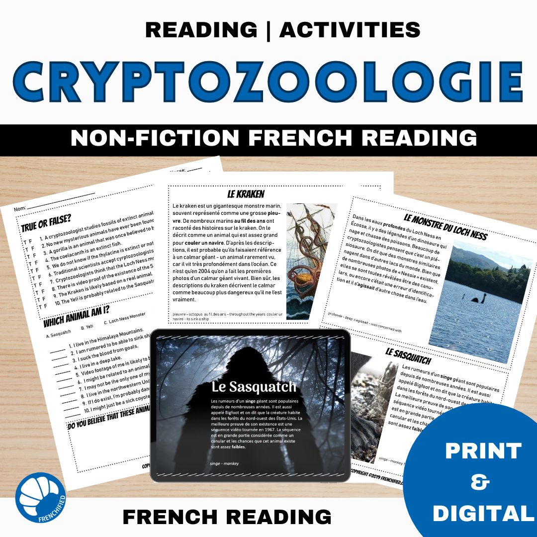 Cryptozoology French reading activity