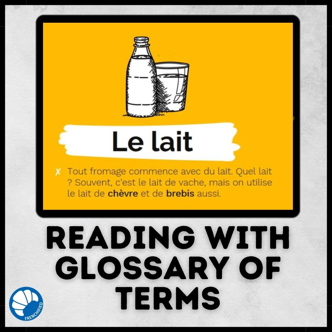 Alternative view of Le Fromage French reading comprehension activity printable & Google drive