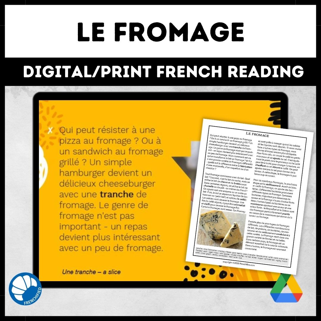 Le Fromage French reading comprehension activity printable & Google drive