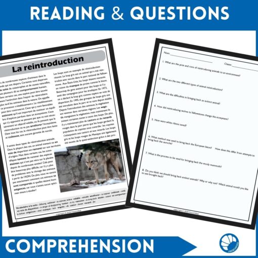 Extinct animal reintroduction French reading comprehension activity - Image 3