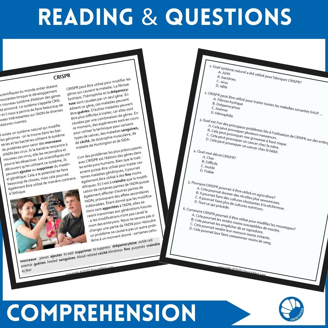 CRISPR French reading comprehension activity 3 CRISPR French reading comprehension activity - Image 3