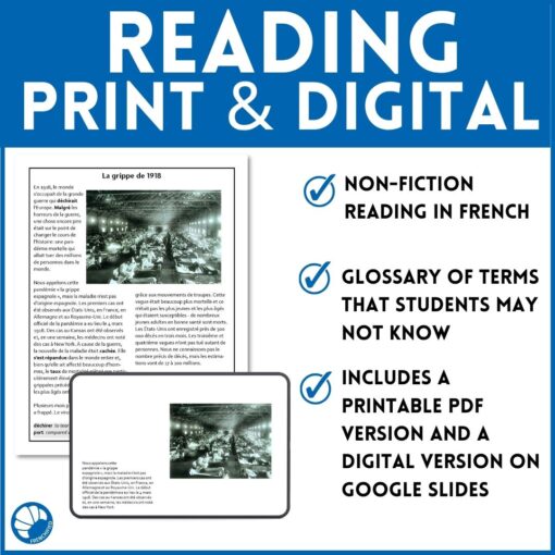 La grippe de 1918 French reading activity - Image 4