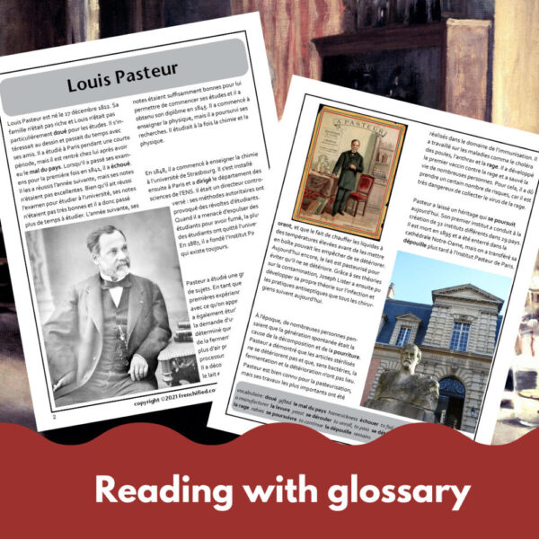 Louis Pasteur French reading comprehension activity