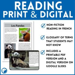 Pandas French reading comprehension activity