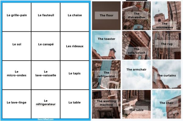 French house and furniture vocabulary digital game