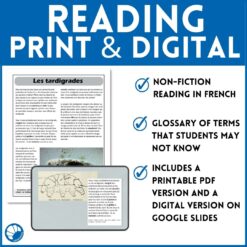 Les tardigrades French reading comprehension activity