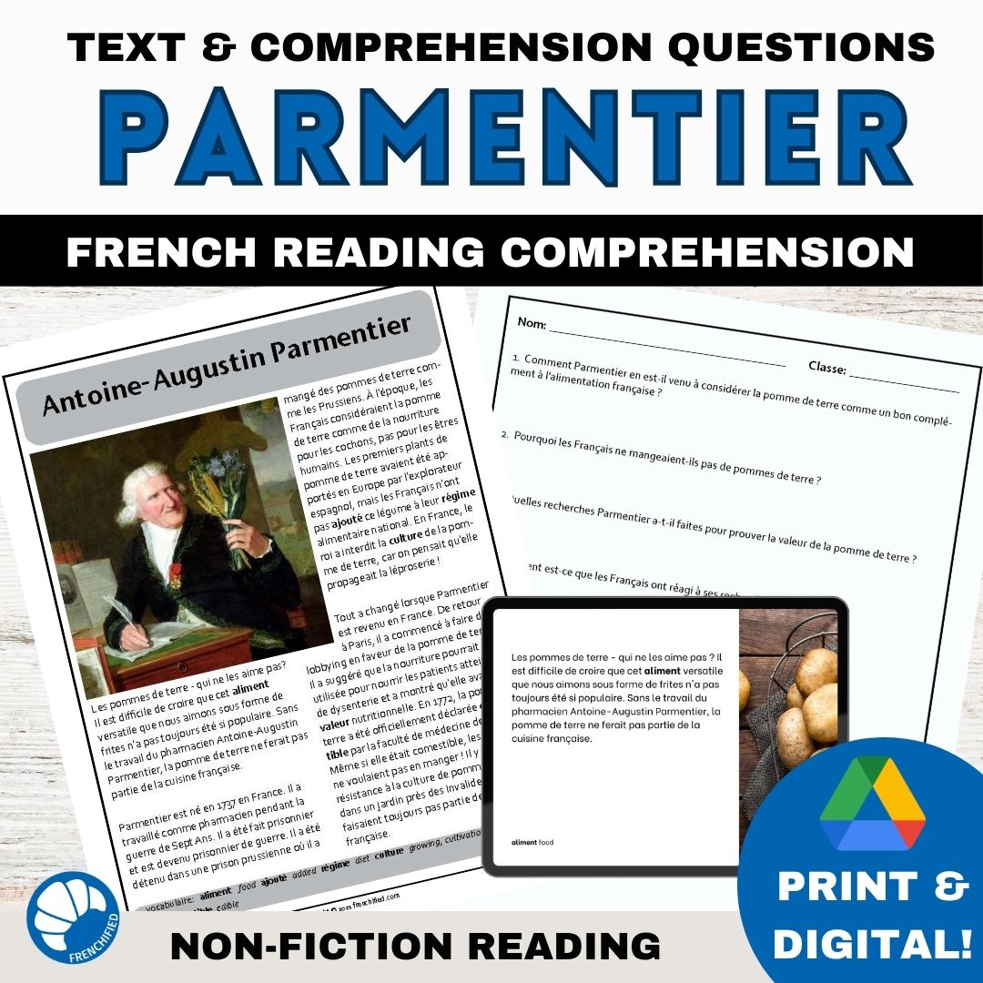 Antoine-Augustin Parmentier French reading printable activity 1 Parmentier French reading