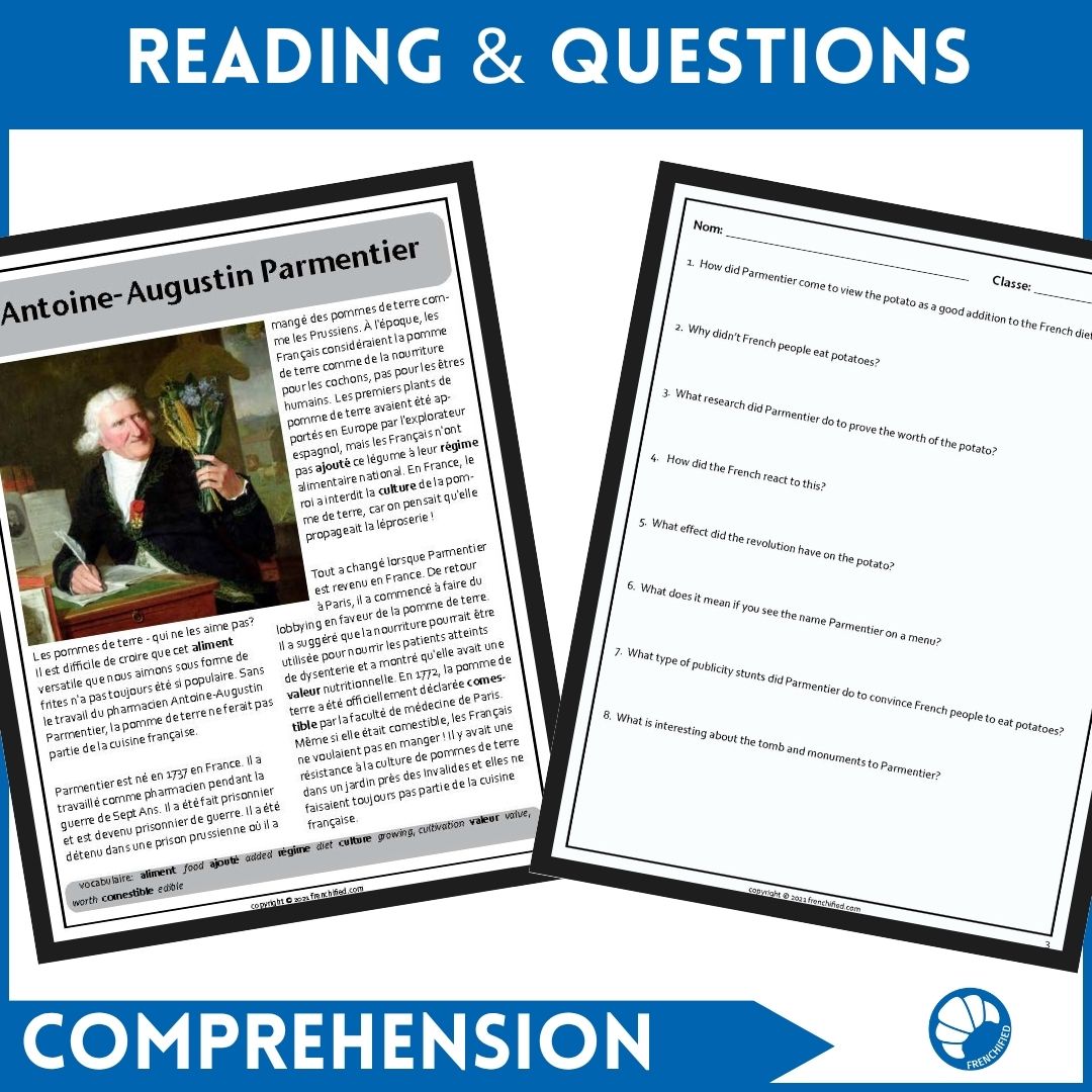 Antoine-Augustin Parmentier French reading printable activity 3 Antoine-Augustin Parmentier French reading printable activity - Image 3