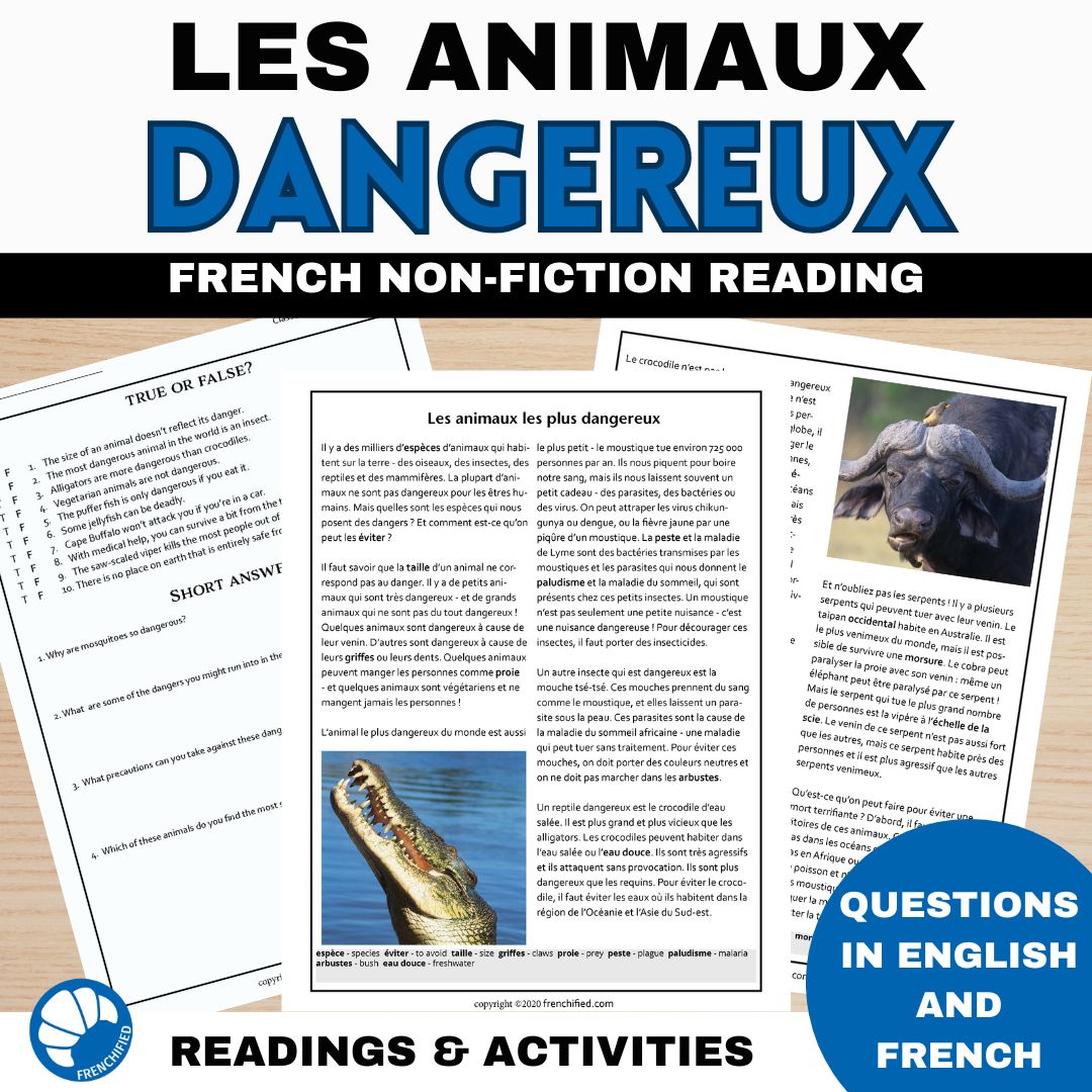Dangerous animals French reading activity 1 Dangerous Animals French reading