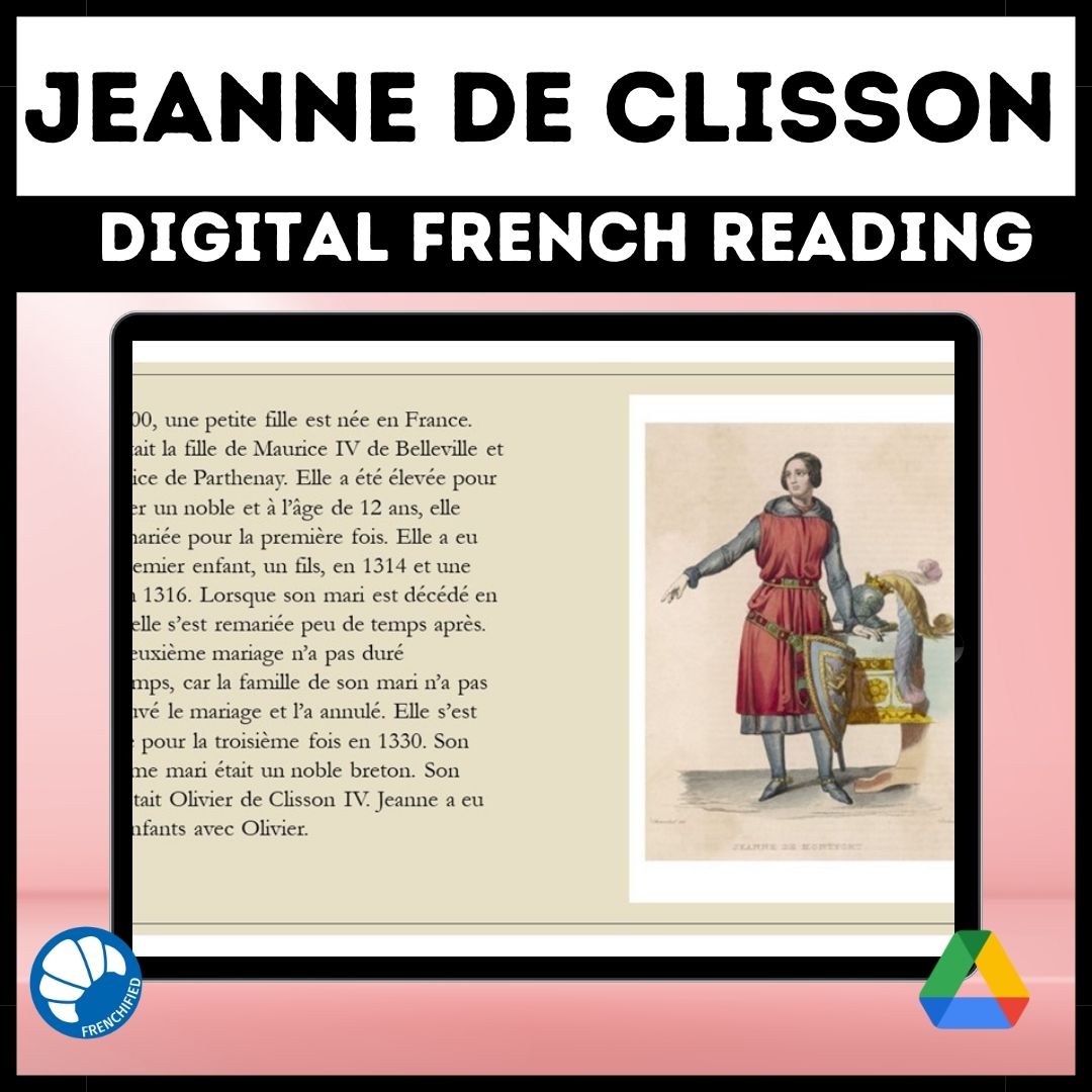 Jeanne de Clisson French reading activity for Google™ drive