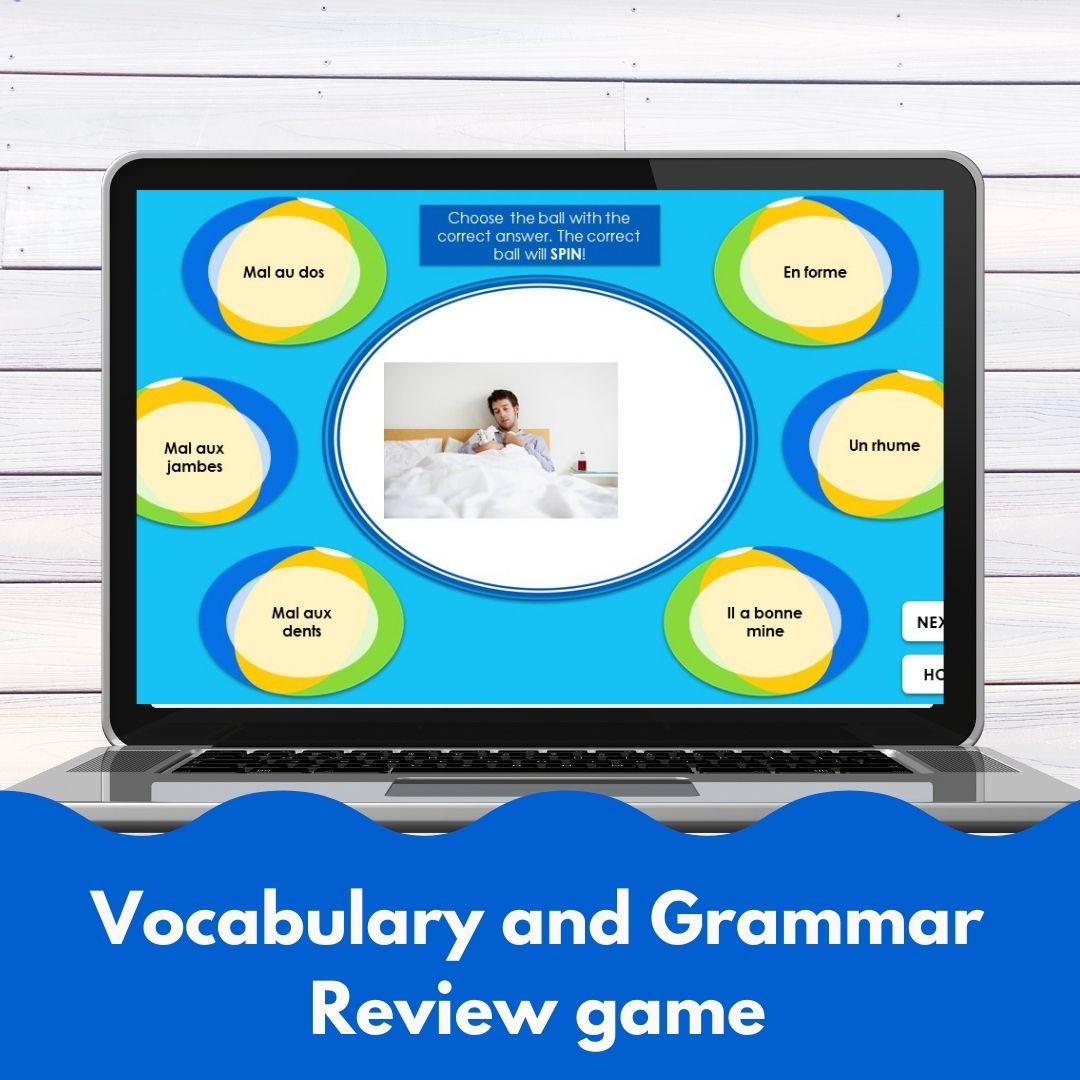 Alternative view of Plugged-in French level 1 unit 9 digital review game: la santé