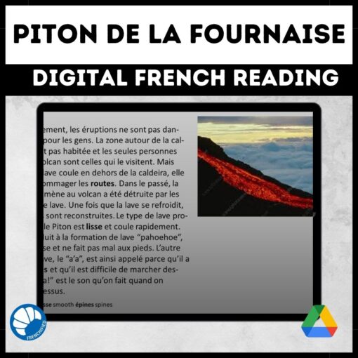 Piton de la Fournaise French reading activity