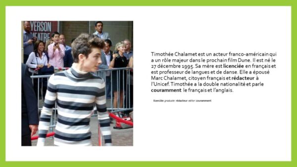 Timothée Chalamet French reading for Google™ Drive