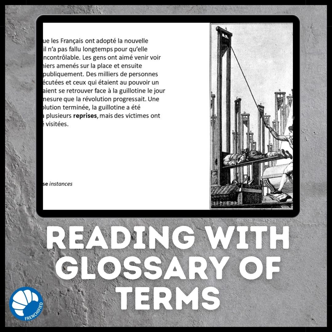 Alternative view of La Guillotine French reading activity for Google™ drive