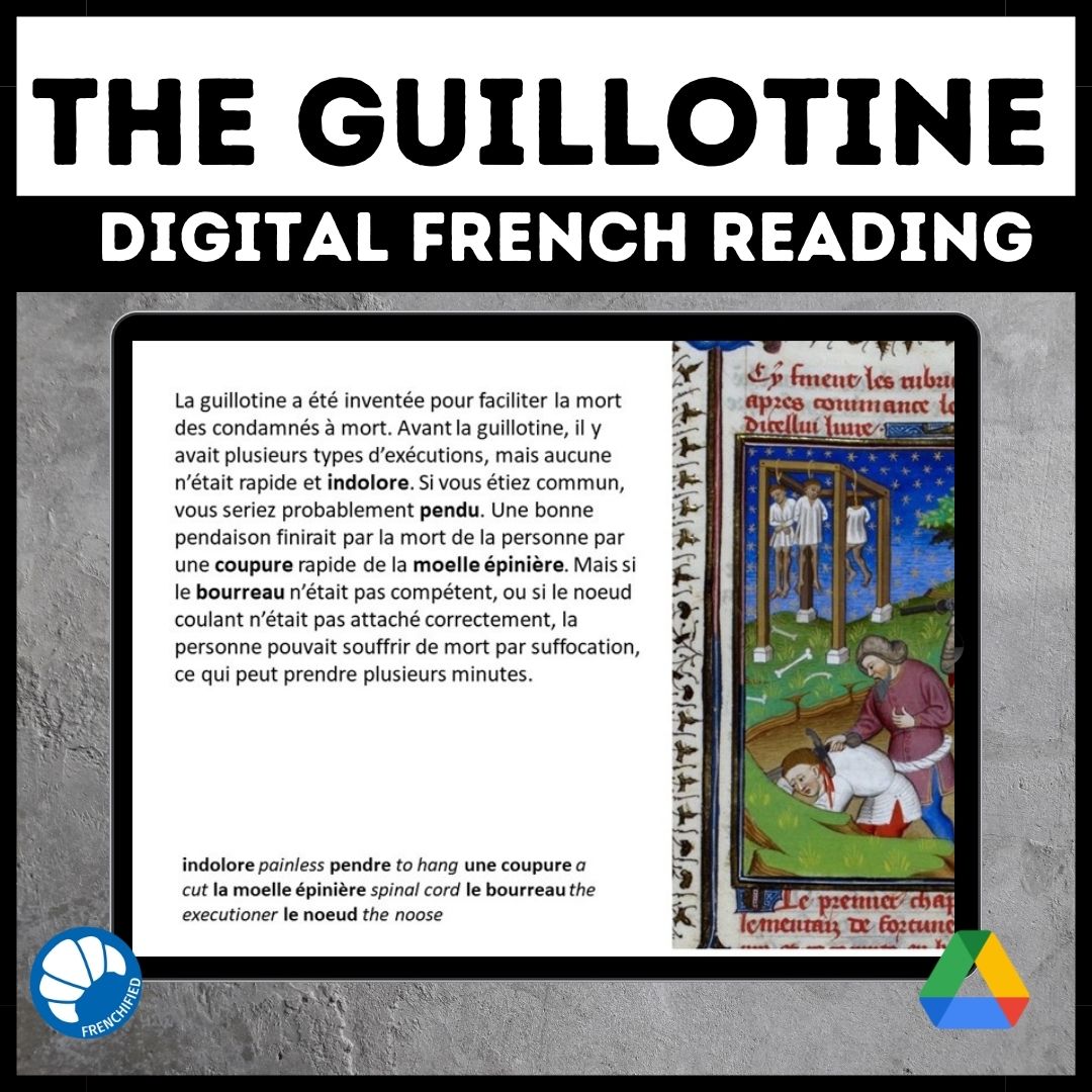 La Guillotine French reading activity for Google™ drive