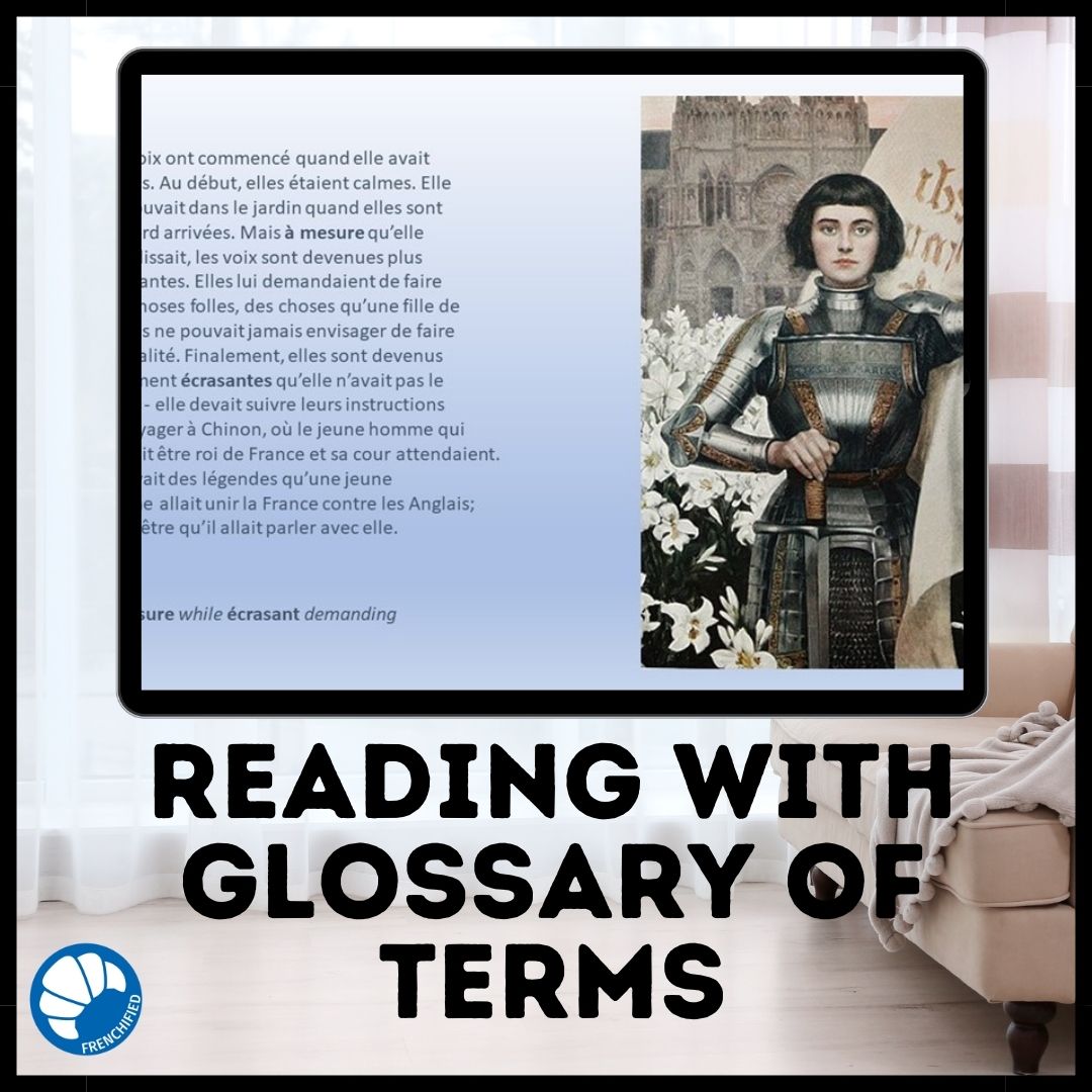 Alternative view of Joan of Arc French reading activity for Google™ drive