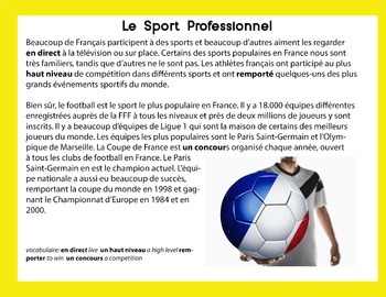 Le sport en France French reading unit for Google™ Drive