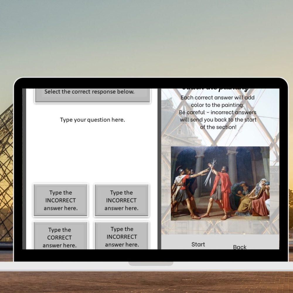 digital practice game template with a Louvre theme
