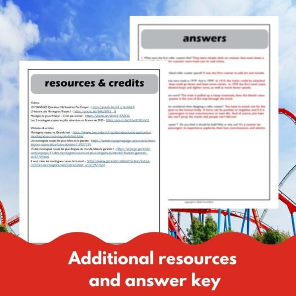 Roller Coaster French reading comprehension activity