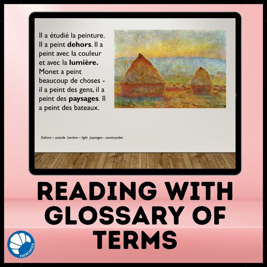 Alternative view of Claude Monet French reading activity for Boom Cards™
