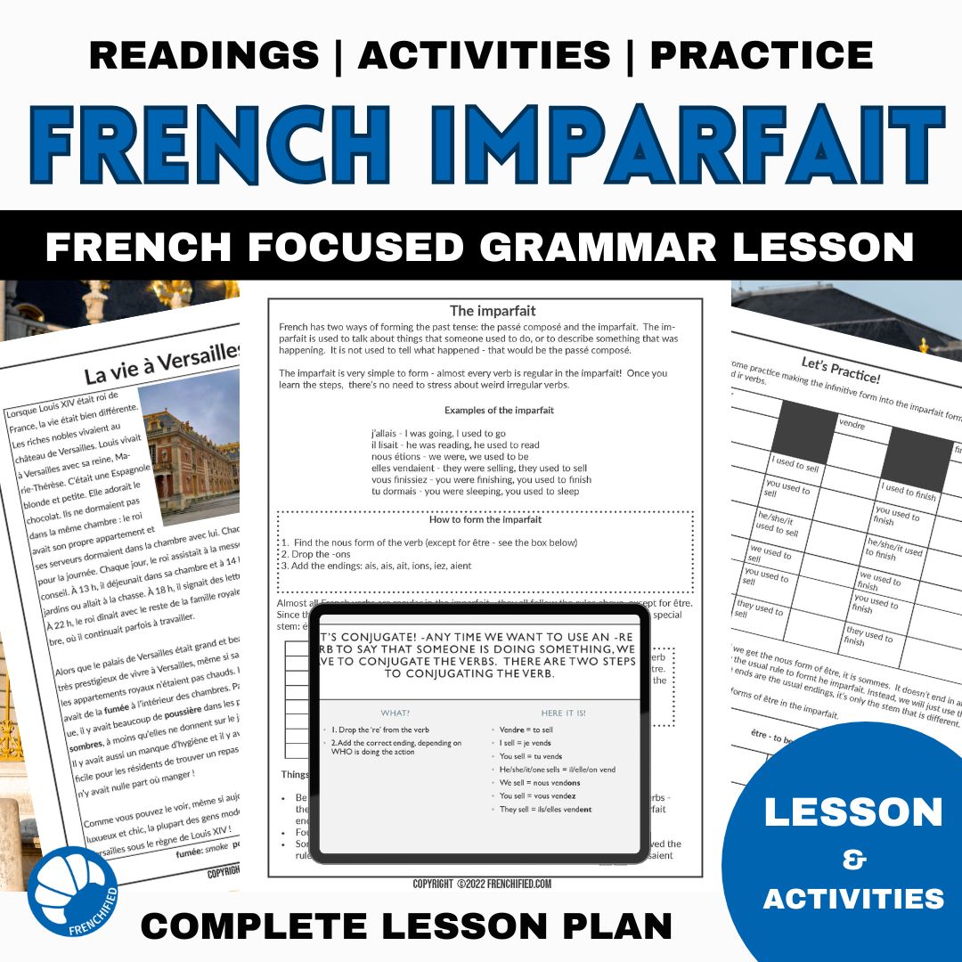 Intermediate French imparfait grammar lesson, readings, PPT and worksheets 1 French imparfait