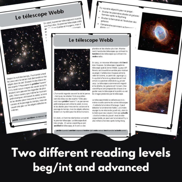 Webb telescope French reading comprehension activity