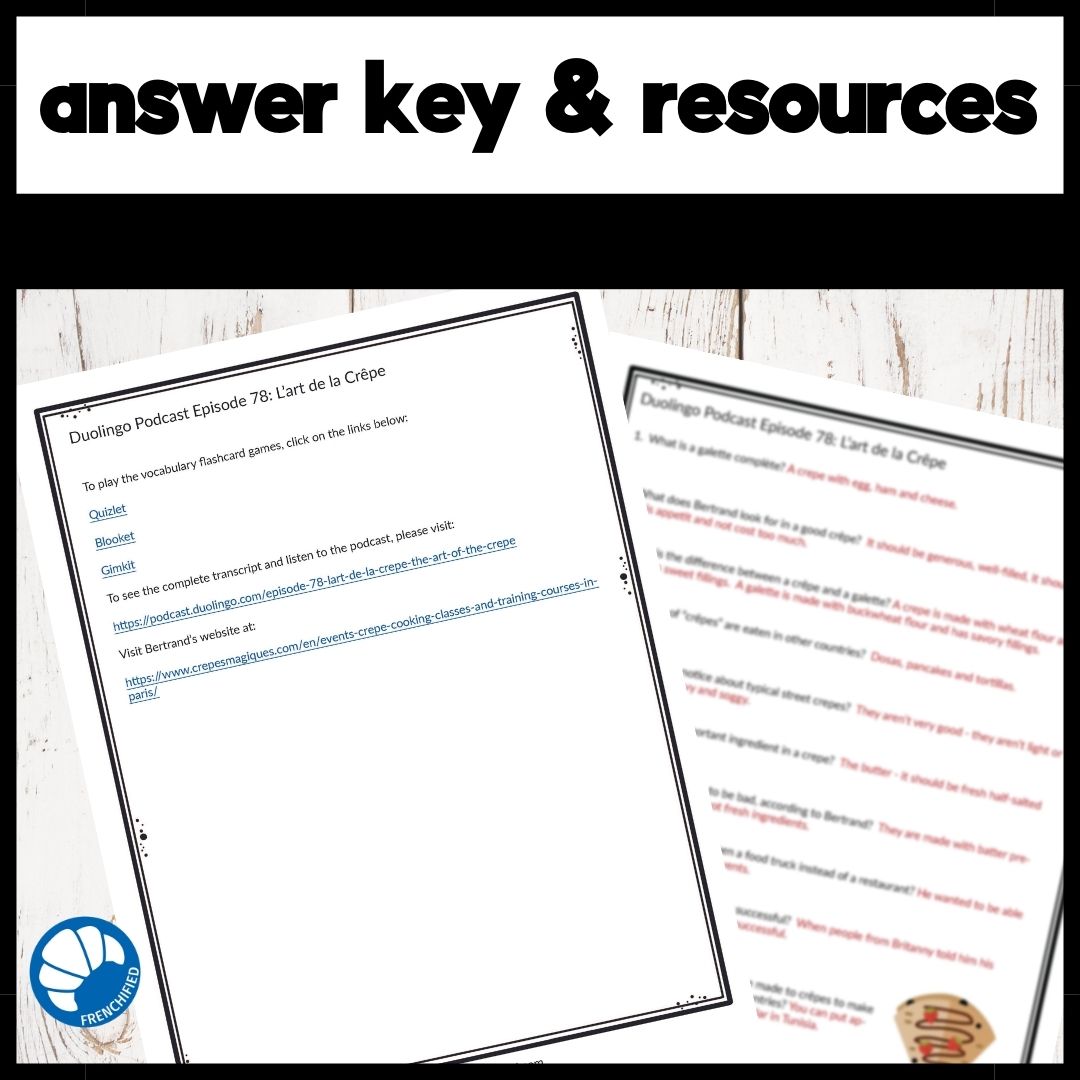 Activities to accompany French Duolingo Podcast Episode 78: L'art de la Crêpe 4 Activities to accompany French Duolingo Podcast Episode 78: L'art de la Crêpe - Image 4