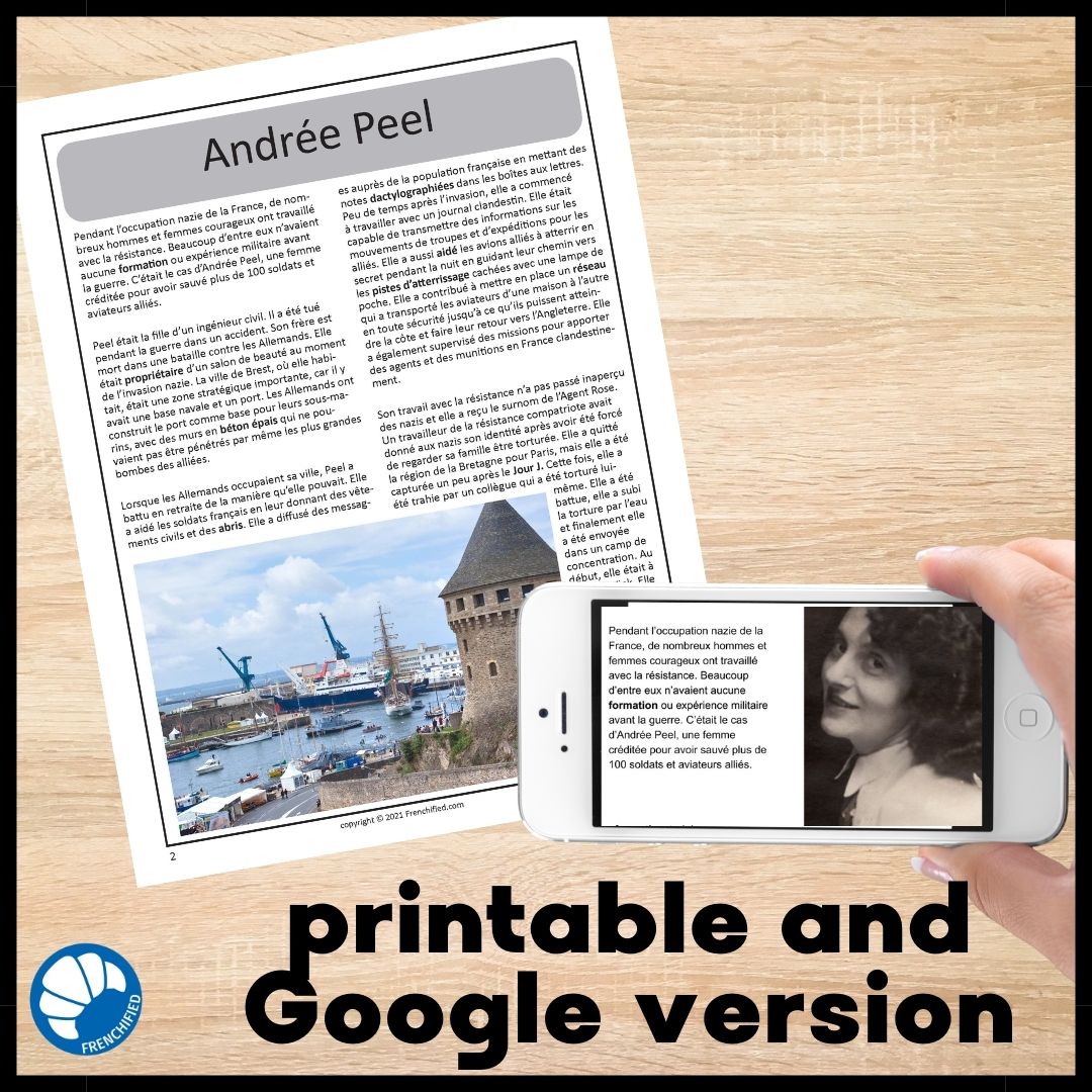 Alternative view of Andrée Peel bundle French reading comprehension activity print & digital