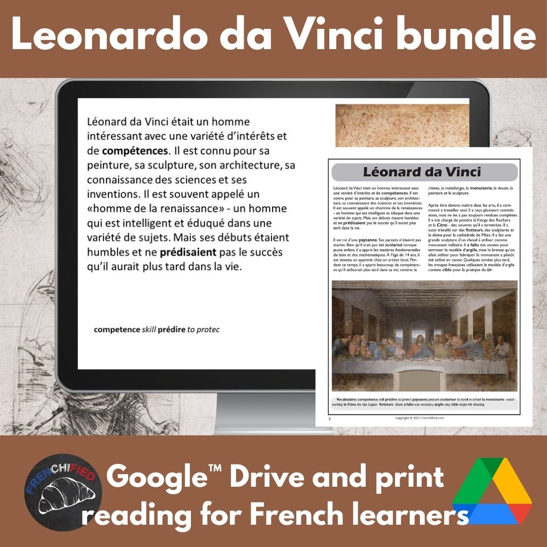 Leonardo DaVinci bundle French reading print and Google™ slides