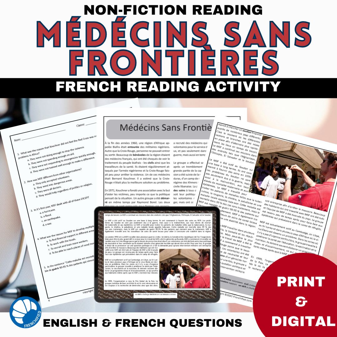 Médécins Sans Frontières bundle French reading print and Google™ drive 1 MEdecins sans frontieres bundle