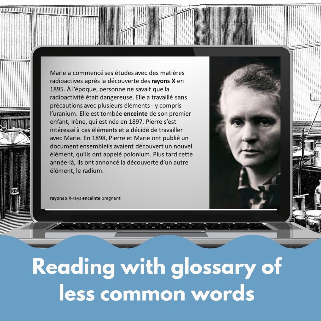 Alternative view of Marie Curie bundle French reading print and Google™ drive