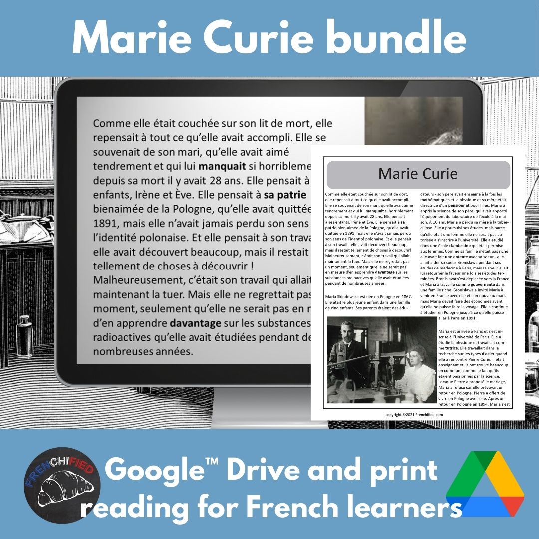 Marie Curie bundle French reading print and Google™ drive