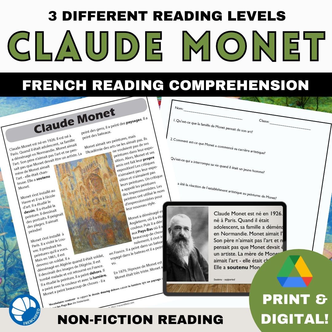 Monet bundle French reading print and Google slides 1 Monet Bundle