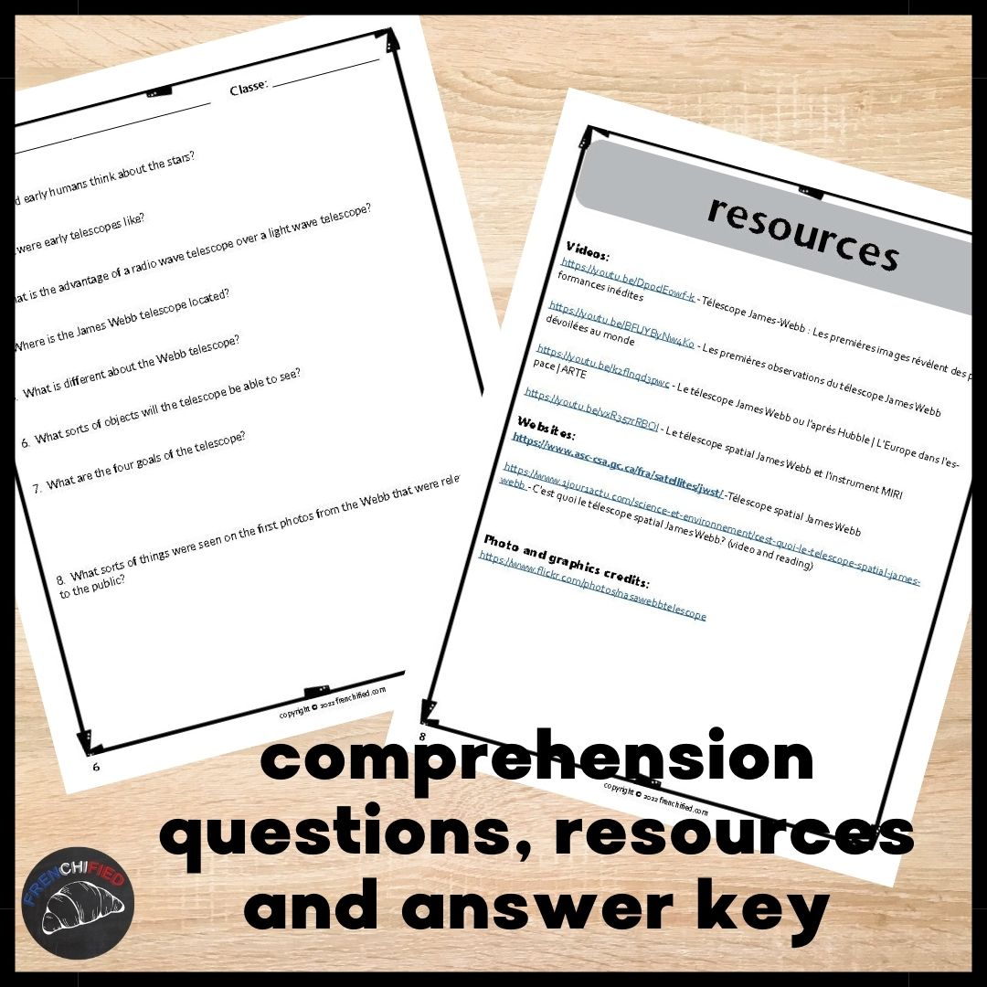 Webb telescope bundle French reading comprehension activity 3 Webb telescope bundle French reading comprehension activity - Image 3