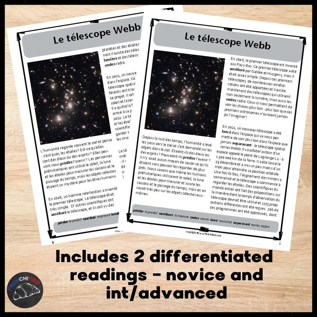 Webb telescope bundle French reading comprehension activity 4 Webb telescope bundle French reading comprehension activity - Image 4