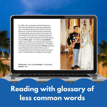Princess Grace Google™ drive French reading comprehension activity