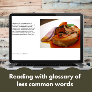 Foie Gras Google™ slides French reading comprehension activity