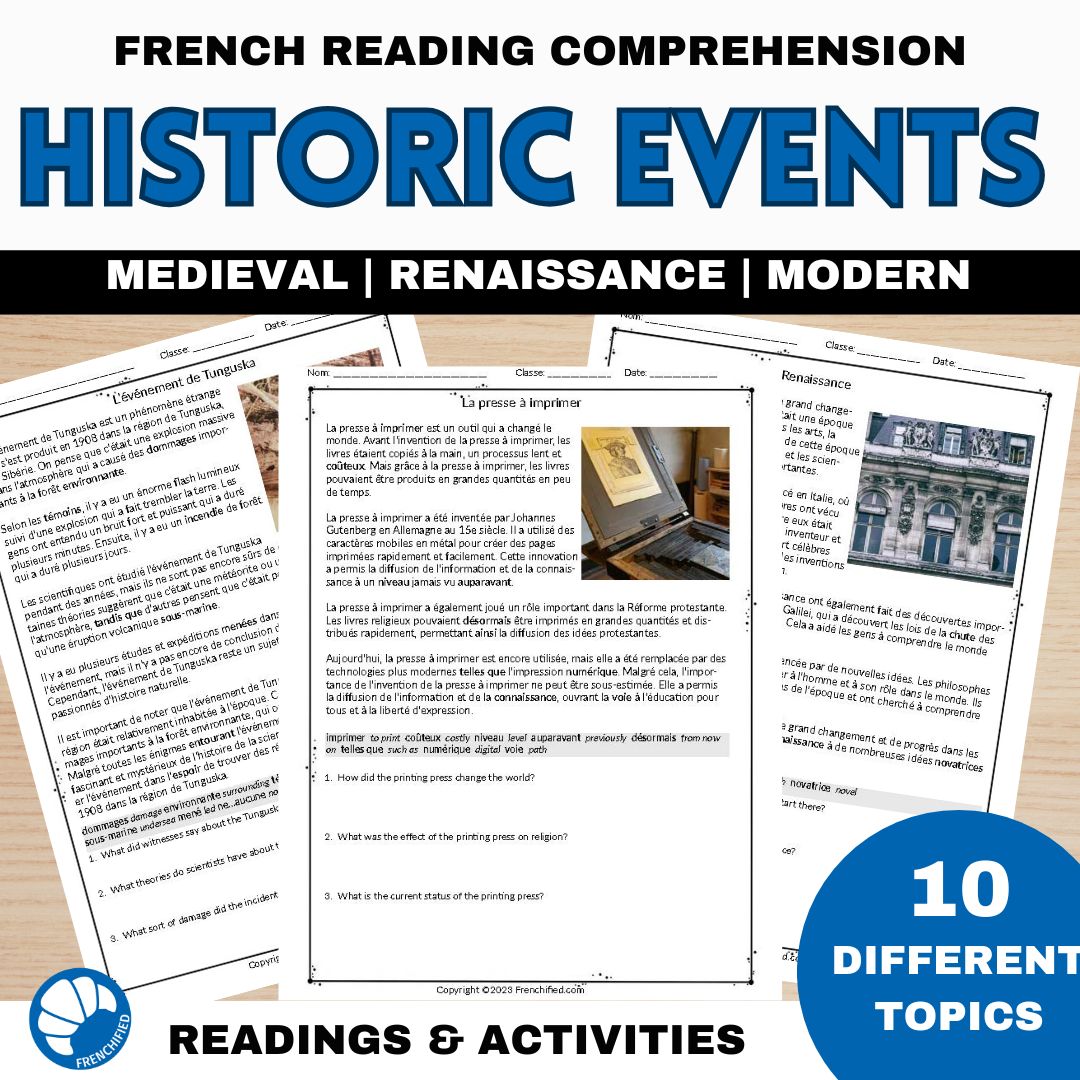 Historic events Short French reading passages 1 Historic events French readings