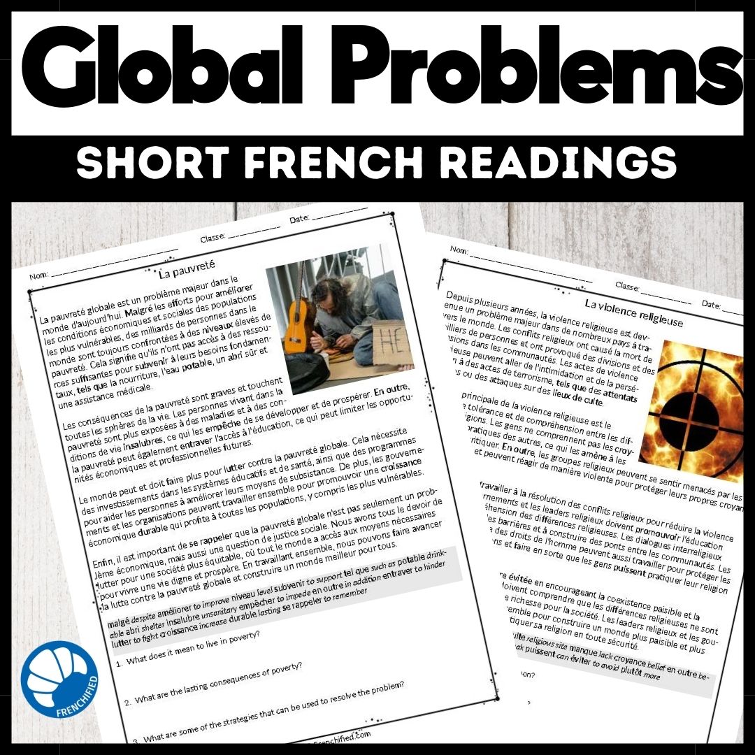 Global problems Short French reading passages