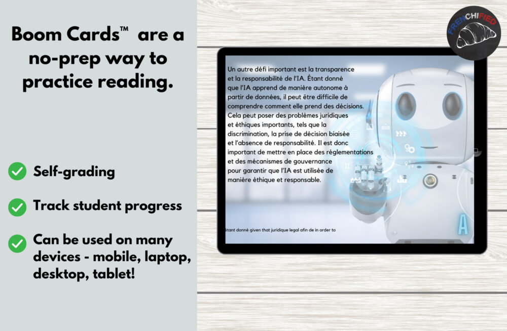 French reading comprehension - Artificial Intelligence for Boom™ cards