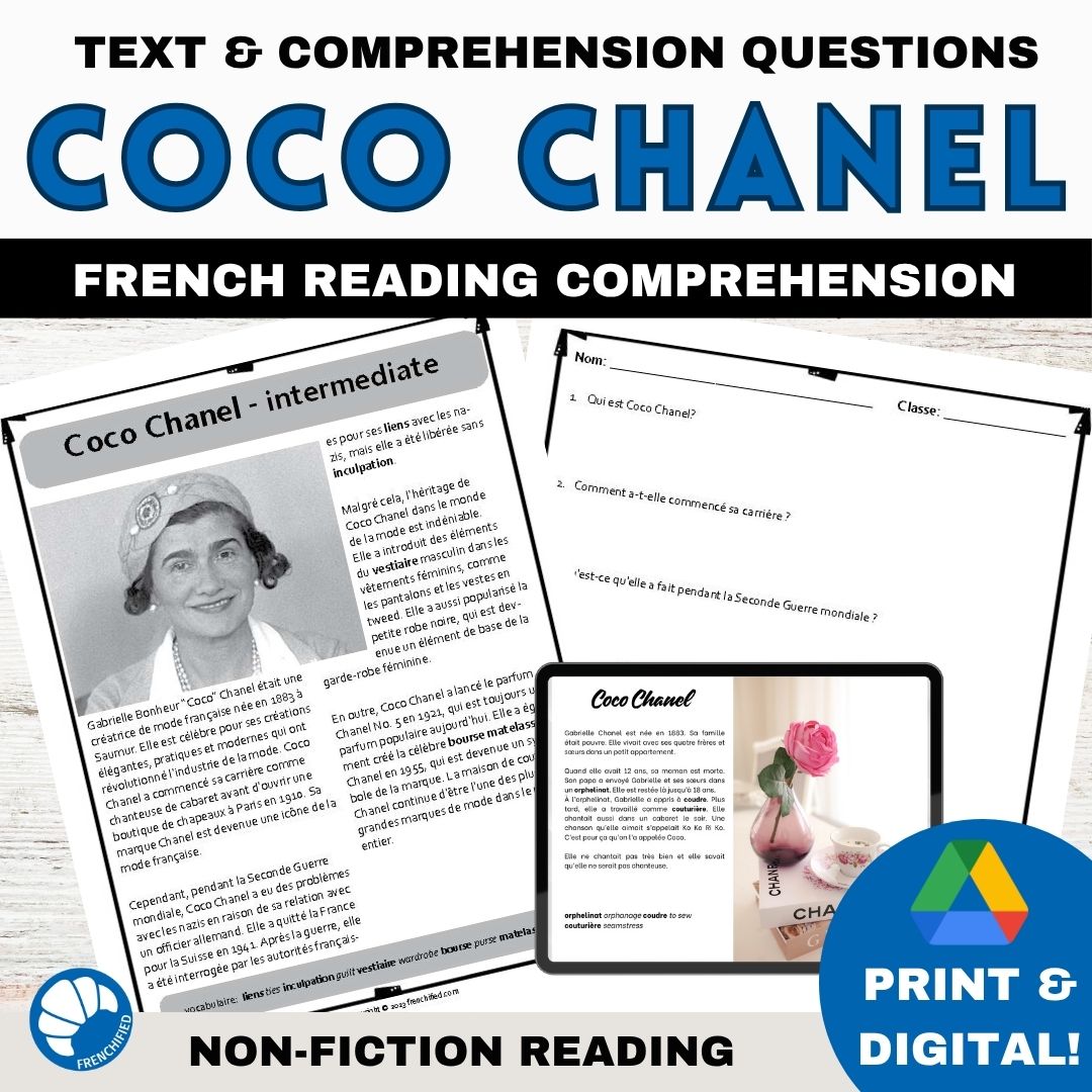 Coco Chanel French reading comprehension activity 1 Coco Chanel French Reading