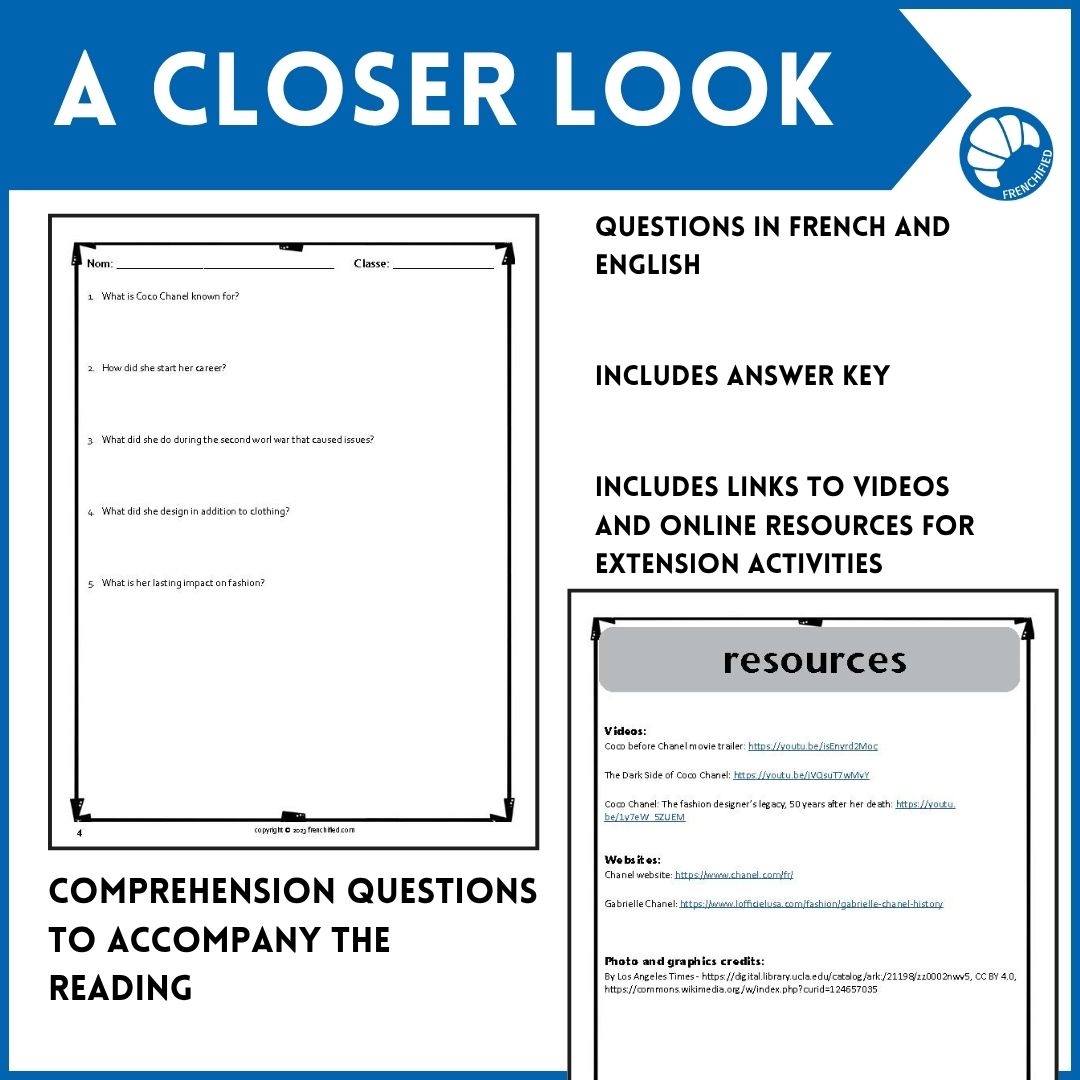 Coco Chanel French reading comprehension activity 4 Coco Chanel French reading comprehension activity - Image 4