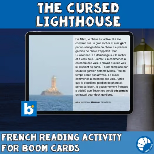 The cursed lighthouse for Boom™ cards French reading comprehension
