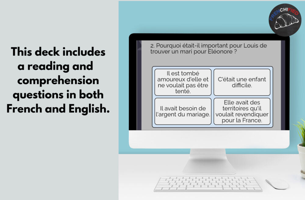 Eleanor of Aquitaine French reading comprehension for Boom™ cards