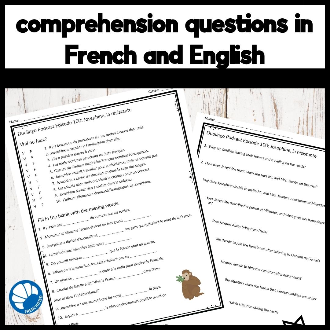 Activities for French Duolingo Podcast Episode 100: Josephine, la résisante 3 Activities for French Duolingo Podcast Episode 100: Josephine, la résisante - Image 3