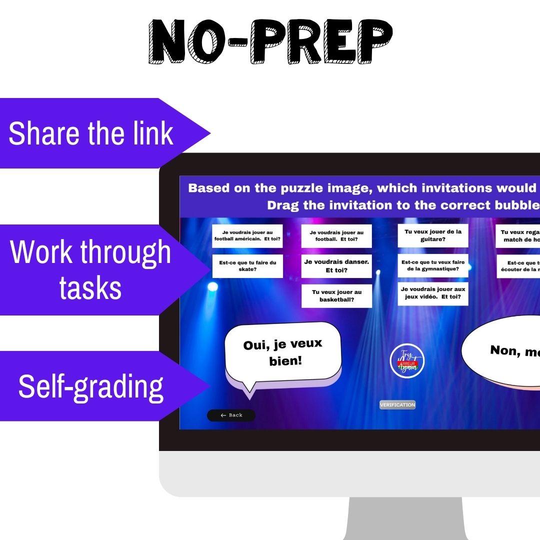 French invitations, likes/dislikes, ER verbs - Novice Low Beginning French escape game 3 French invitations, likes/dislikes, ER verbs - Novice Low Beginning French escape game - Image 3